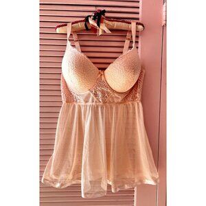 Baby Doll Negligee Size 2X Daisy Fuentes Push Up Blush Pink Lace Sheer Lingerie